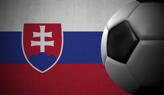 Voetbal voetbal tegen een achtergrond van de vlag van Slowakije 3D-Rendering