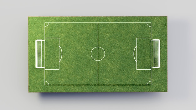 Voetbal Voetbalveld en voetbal Groen gras Realistische witte achtergrond 3D illustratie