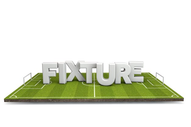 Voetbal voetbalveld met witte armatuur tekst 3D Rendering