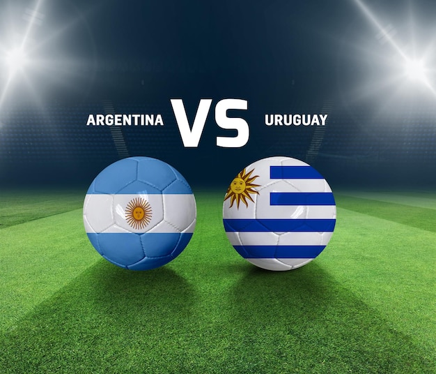 Voetbal wedstrijddag sjabloon. Argentinië vs Uruguay Wedstrijddag sjabloon. 3D-weergave