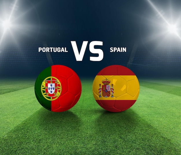 Voetbal wedstrijddag sjabloon. Porgutal vs Spanje Wedstrijddagsjabloon. 3D-weergave