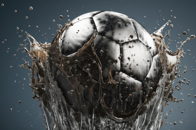 Foto voetbal wordt onder water geschopt waardoor een plons water ontstaat generatieve ai