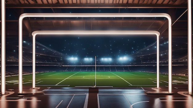 Foto voetbalarena die de hele nacht doorgaat in door ai gegenereerde lichten