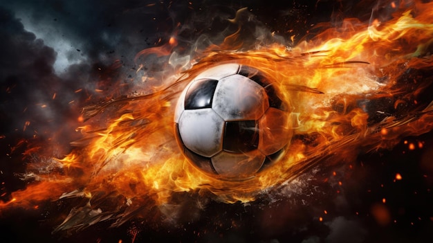 Voetbalbal in brand Brandende vuurbal Doel in sportspel