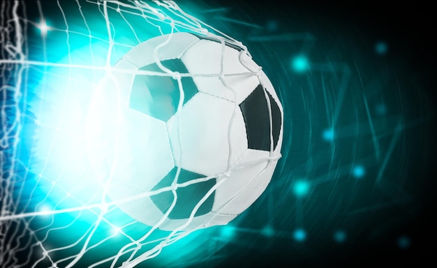 Foto voetbalbal in netto op kleurenruimte als achtergrond voor tekst