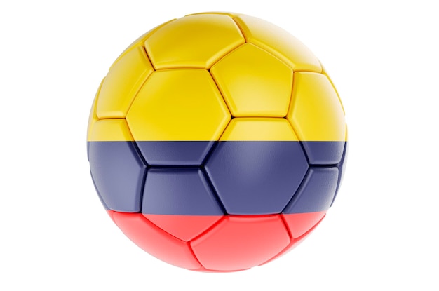 Voetbalbal of voetbal met Colombiaanse vlag 3D-rendering geïsoleerd op witte achtergrond