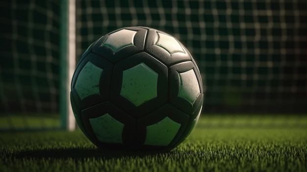 Voetbalbal op het groene gras van voetbalgebied Generatieve Ai