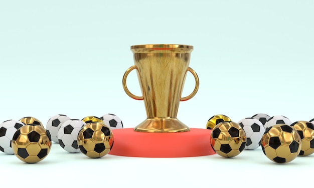 Voetbalbeker met podium winnaar fase 3D-rendering