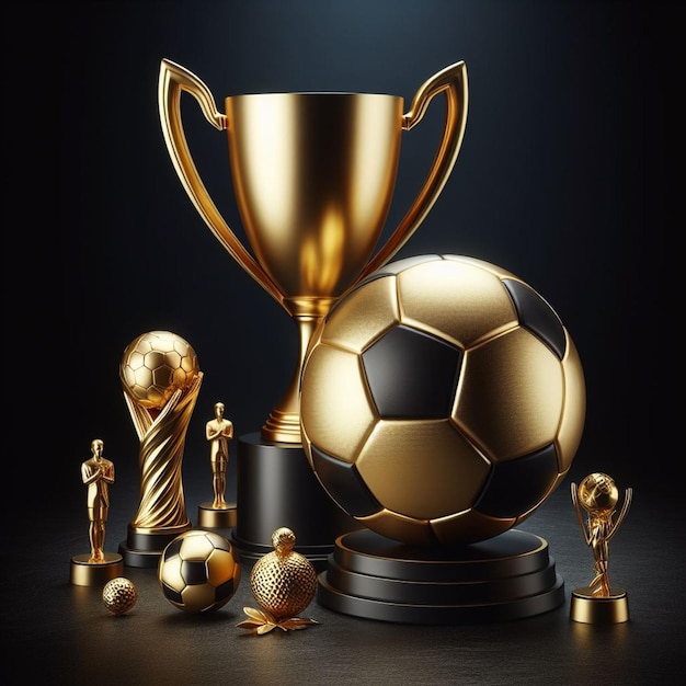 Voetbalcompositie en Gouden beker op voetbal