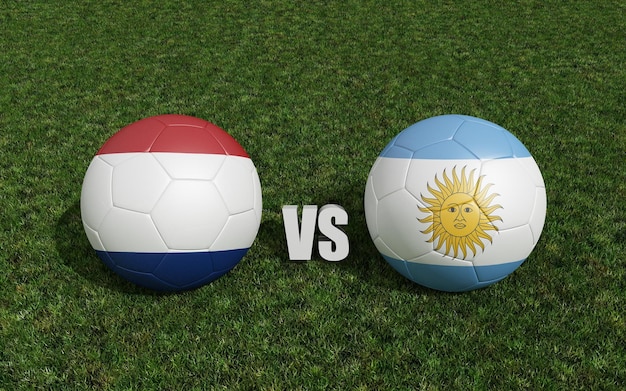 Voetballen in vlaggenkleuren op voetbalveld Brazilië met Zuid-Korea 3D-rendering