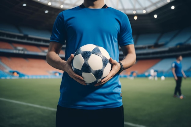 Voetballer met bal Groen veld Genereren Ai