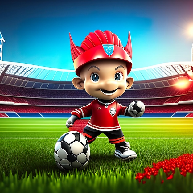 Voetbalpersonage mascotte in 3D Generatieve AI