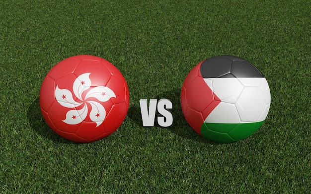 Voetbals in vlaggen kleuren op gras Hong Kong met Palestina 2023 Aziatische beker toernooi 3d rendering