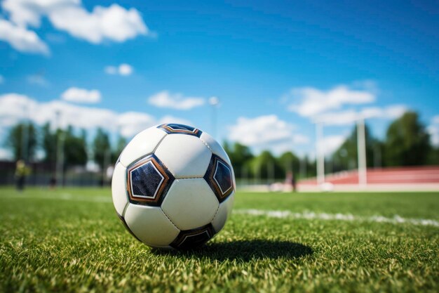 Voetbalspeler met bal op het gras