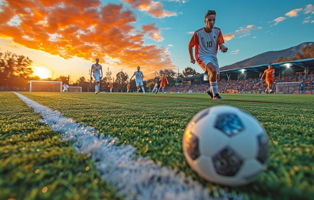 Voetbalspelers op het veld achter de bal aan