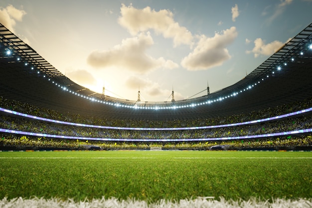 Voetbalstadion defocus achtergrond avond arena met menigte fans d illustratie