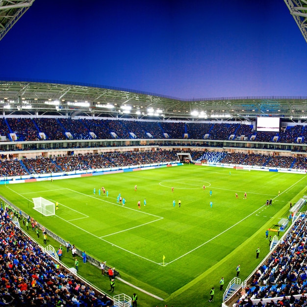 Voetbalstadion met natuurlijk groen gras