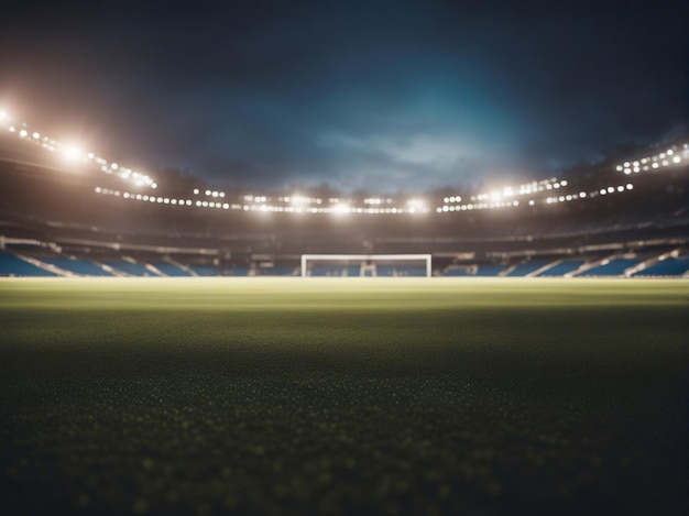Voetbalstadion met verlichting op de achtergrond