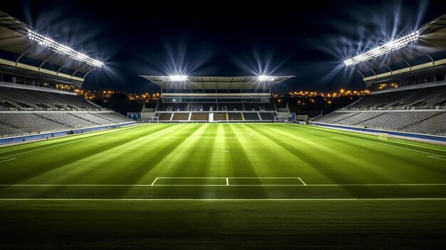 Voetbalstadion 's nachts met felle lichten