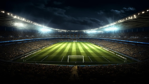 Voetbalstadion 's nachts met felle lichten