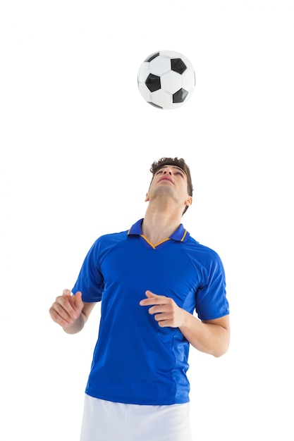 Voetbalster in blauwe Jersey rubriekbal