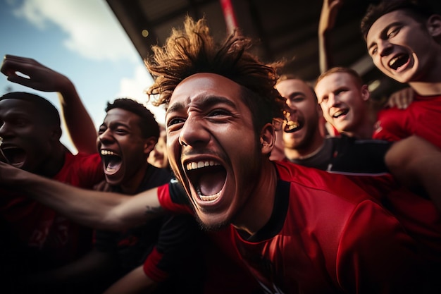 Voetbalteam viert een doelpunt tijdens een wedstrijd Generatieve AI