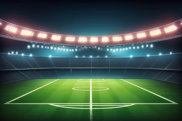 Voetbalveld met heldere stadionverlichting Vectorontwerp Vectorverlichting