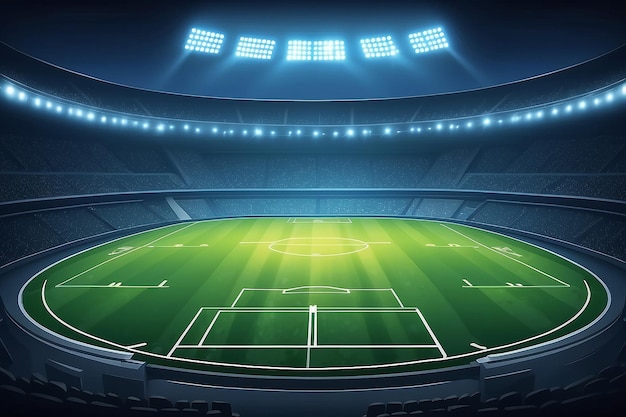 Voetbalveld met heldere stadionverlichting Vectorontwerp Vectorverlichting