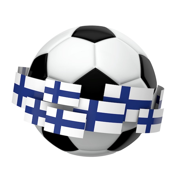 Voetbalvoetbal met de vlag van Finland tegen een duidelijke witte achtergrond 3D Rendering