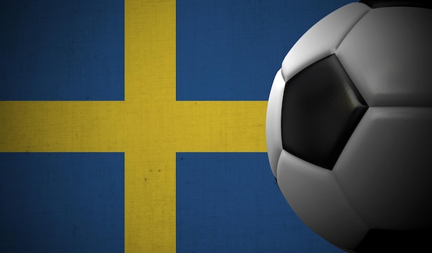 Voetbalvoetbal tegen een de vlagachtergrond van Zweden 3D Rendering