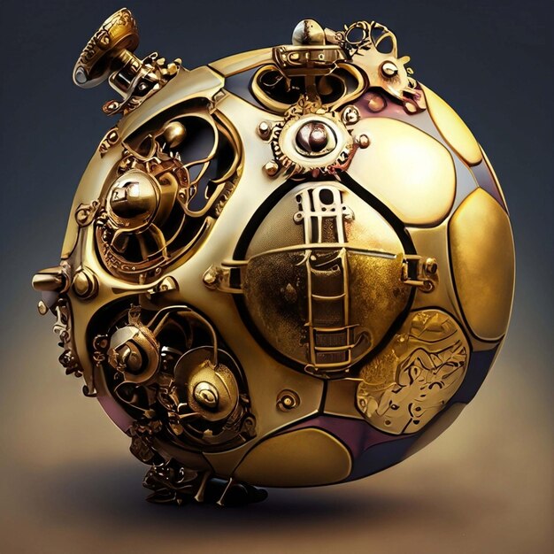 Voetbalvormige steampunkbol met ingewikkeld geïsoleerd detail en kleuren