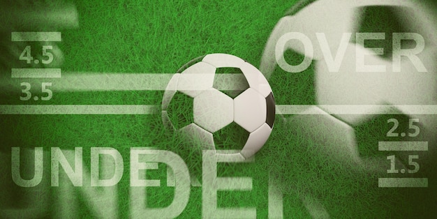 Voetbalweddenschappen Blur voetbal over en onder tekst op groen gras 3d illustratie