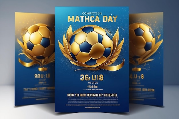 voetbalwedstrijd flyer of poster sjabloon met gouden realistische