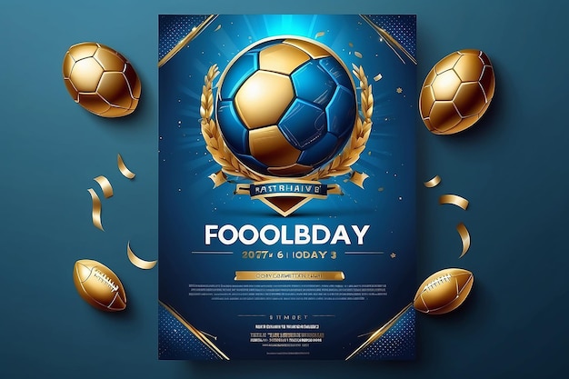 Voetbalwedstrijd Flyer of Poster Template met Golden Realisti