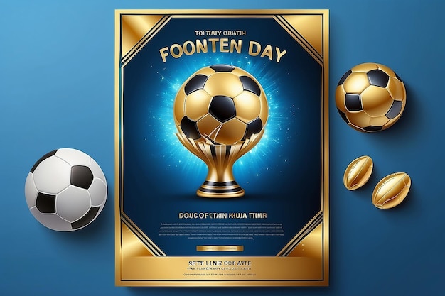 Voetbalwedstrijd Flyer of Poster Template met Golden Realisti