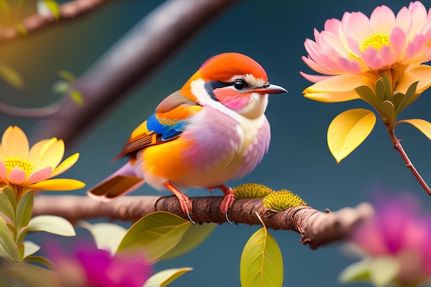 Vogel en bloem in het voorjaar