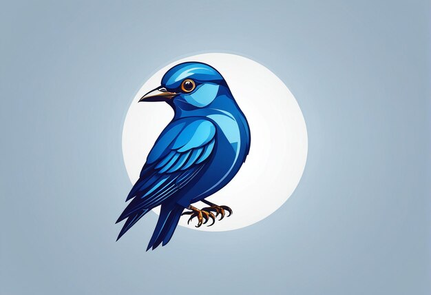 Foto vogel logo vogel symbool een blauwe vogel zit op een tak met een volle maan op de achtergrond