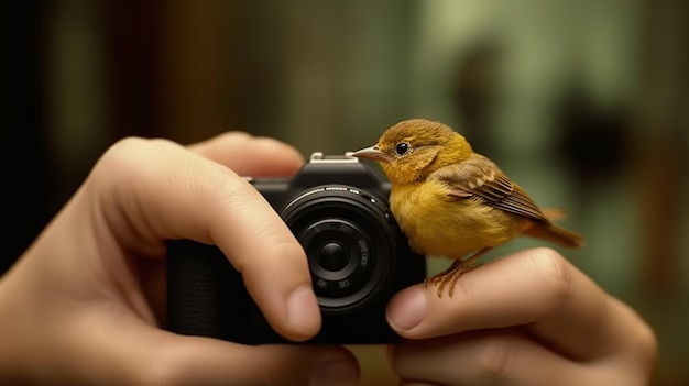Foto vogel op een camera onhandige natuurfotograaf vindt de ijsvogel niet op de lens