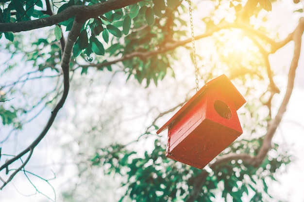 Vogelhuis op boom Achtergrondconcept.