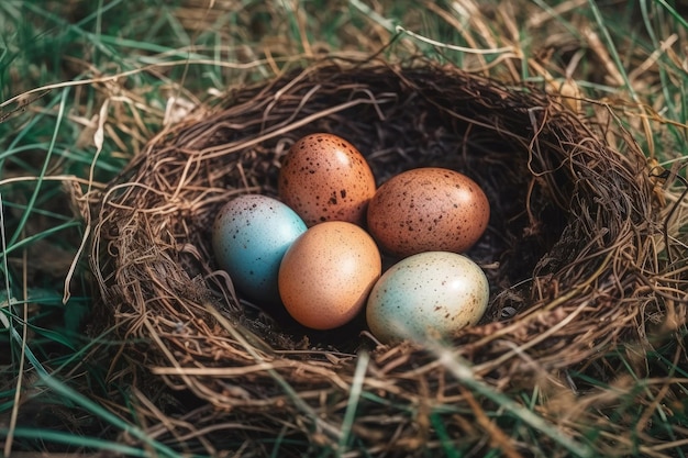 Vogelnest met eieren gemaakt met generatieve AI-technologie