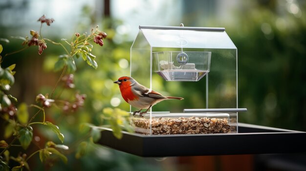 Vogels die op een vogelvoeder zitten