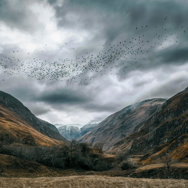 Vogels in de lucht bij Glen Coe, Schotland