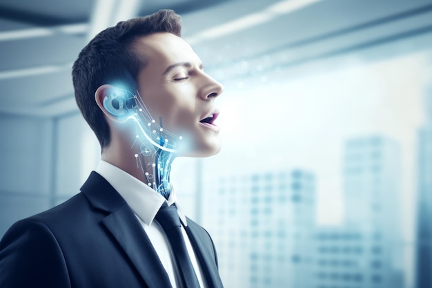 Voice recognition and voice cloning artificial intelligence concept