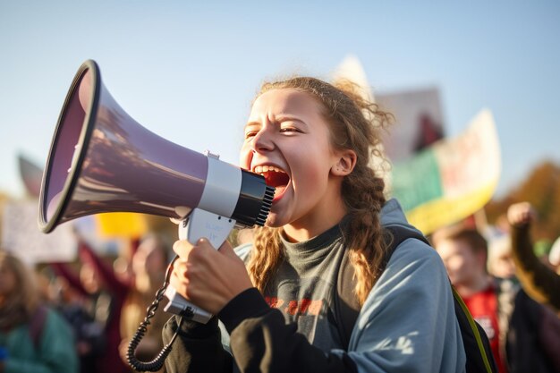 Foto voci del futuro giovani manifestanti per il clima amplificano il messaggio per il cambiamento