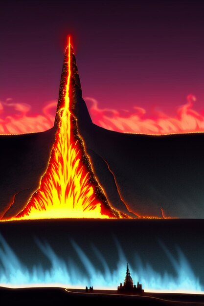 Volcanic eruption high temperature magma flow forming natural landscape golden lava background