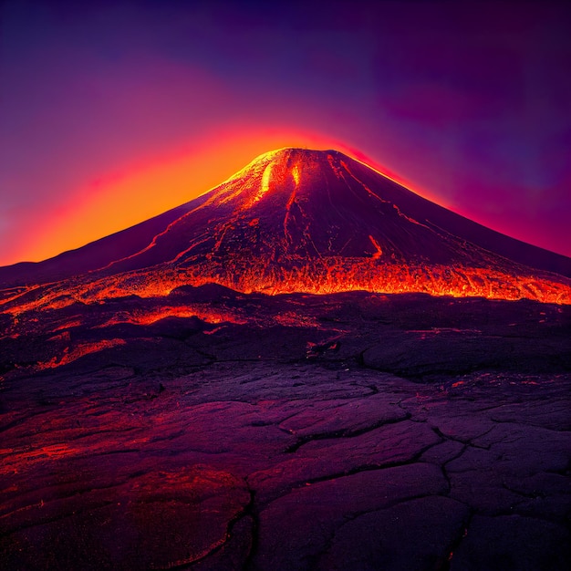 Volcanic eruption and lava Active Volcano digital art