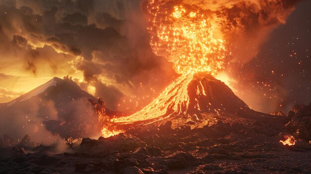 Photo a volcanic eruption natural disaster