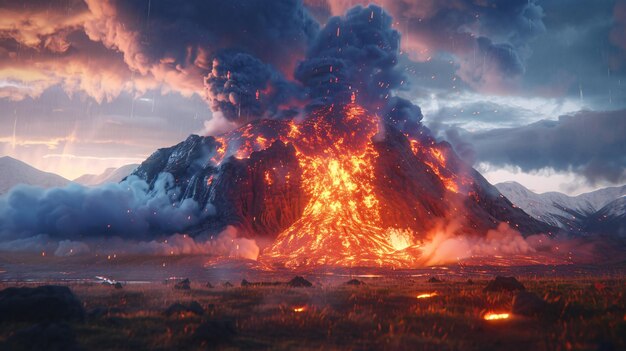 Photo a volcanic eruption natural disaster