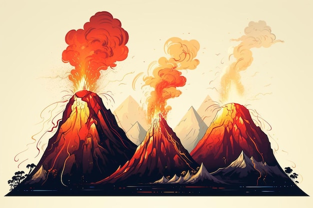 Foto processo di eruzione vulcanica in diverse fasi
