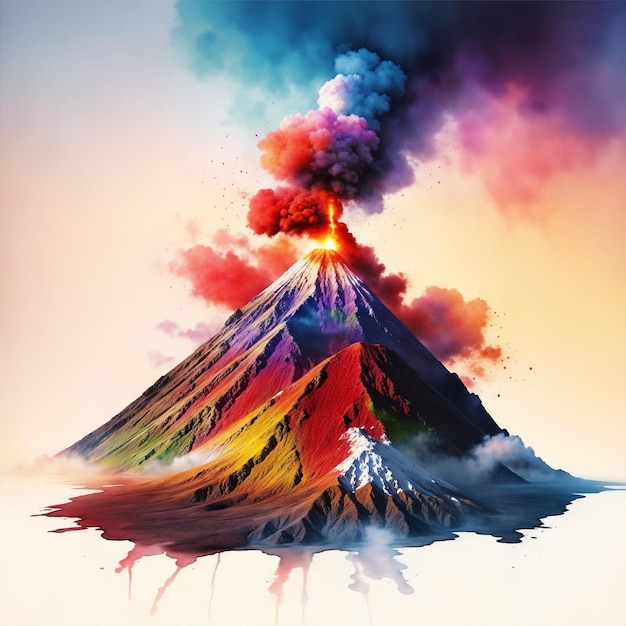 Photo volcanic eruption in watercolor art